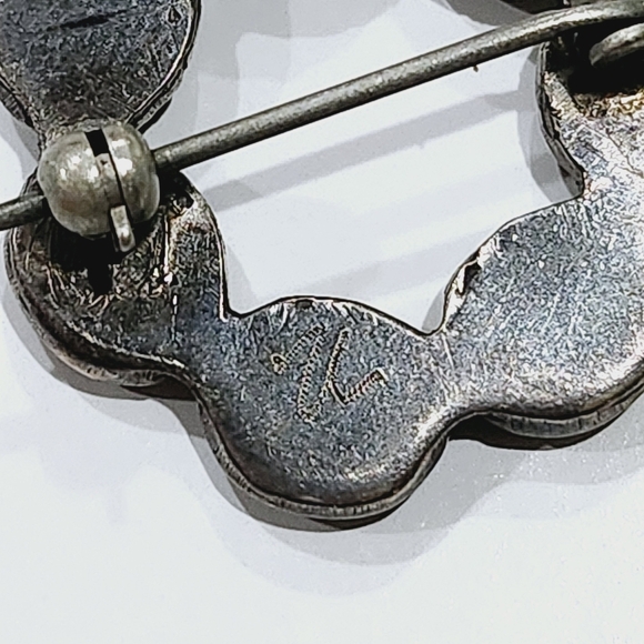 Zuni Turquoise Petit Point and Silver Pin, Pendant 1930s- 1940s - Picture 5 of 7